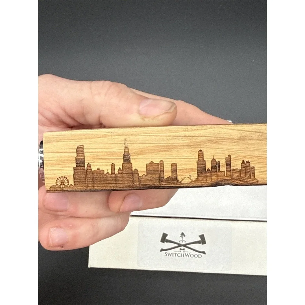 Switchwood Whiskey Barrel‎ Wood bottle opener NEW IN BOX!  With City Scen